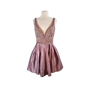 Coya Collection Beaded Satin Mini Gown in Mauve